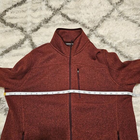 LL Bean Mens Jacket Large Regular Rust Knit Slightly Fitted Casual Fleece - Picture 13 of 14